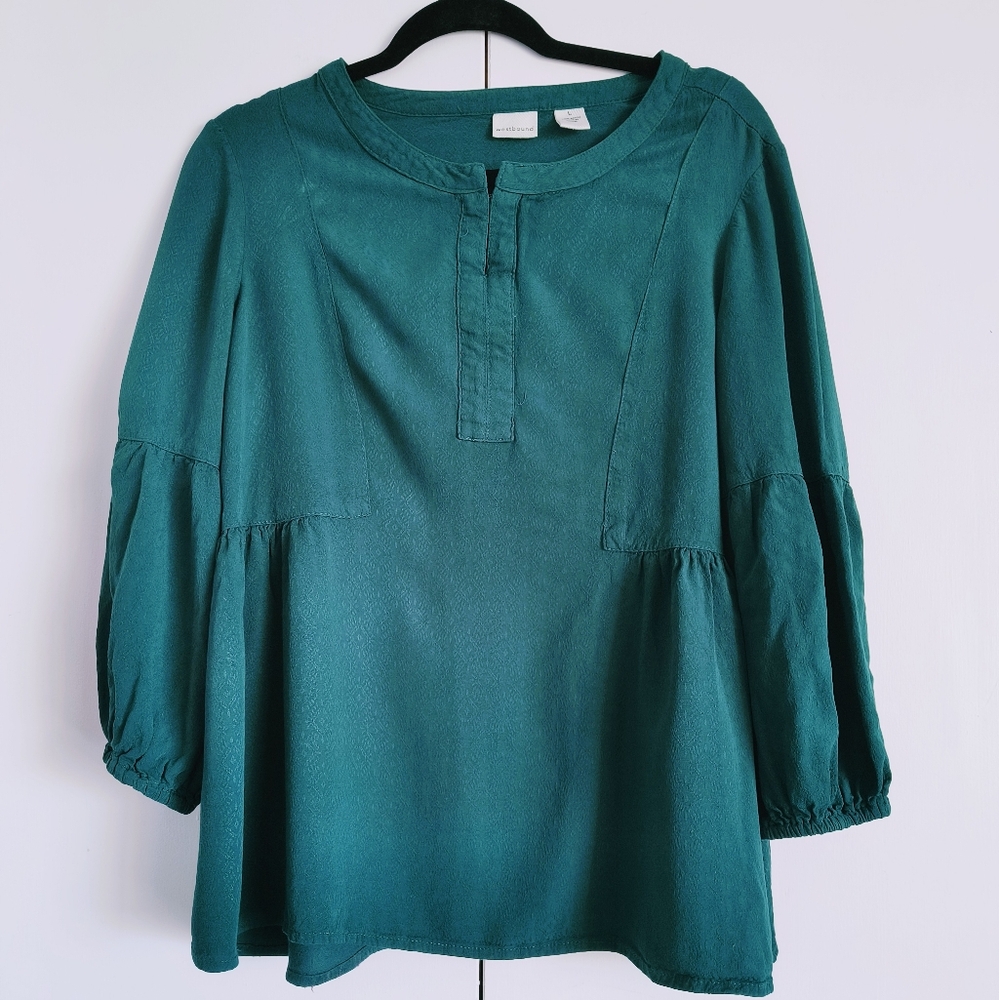 Westbound Hunter Green 3/4 Sleeve Top Large
